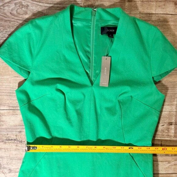 J Crew Dress Green Cap Sleeve V-Neck Sheath Size 6 - Picture 7 of 9